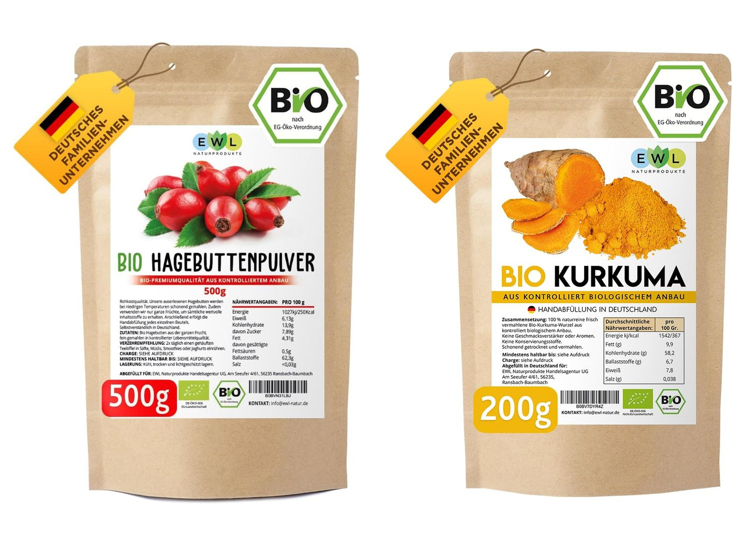 Bio-Hagebutten- und Kurkumapulver