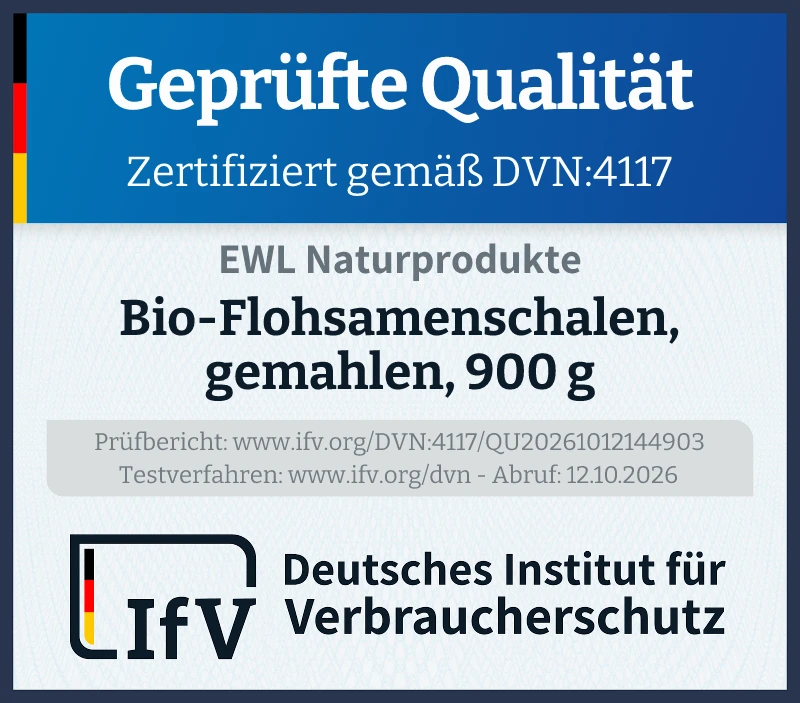 Prüfsiegel Bio-Flohsamenschalen, gemahlen, 900 g