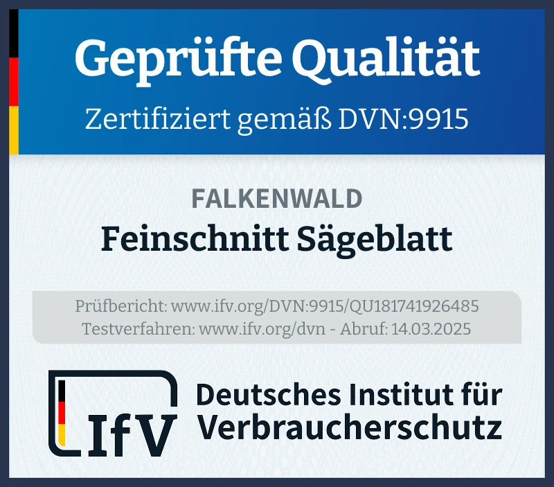 Prüfsiegel Feinschnitt Sägeblatt