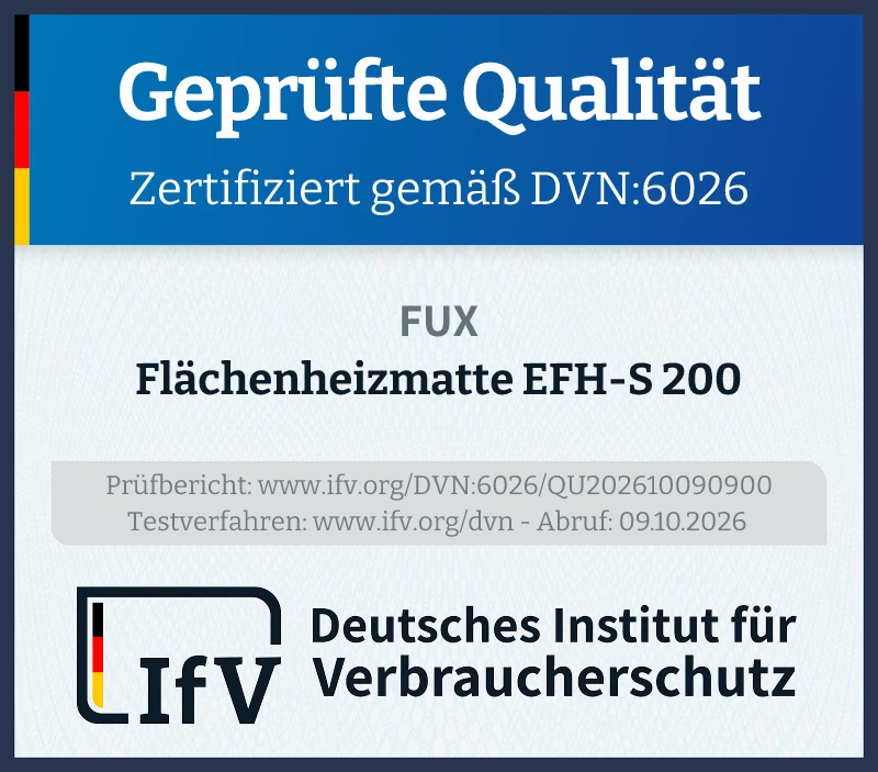 Prüfsiegel Flächenheizmatte EFH-S 200