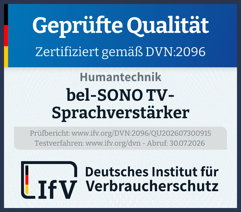 Prüfsiegel bel-SONO TV-Sprachverstärker