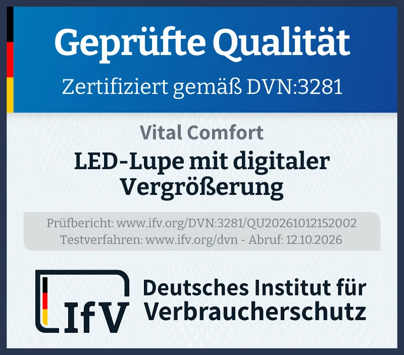Prüfsiegel LED-Lupe mit digitaler Vergrößerung