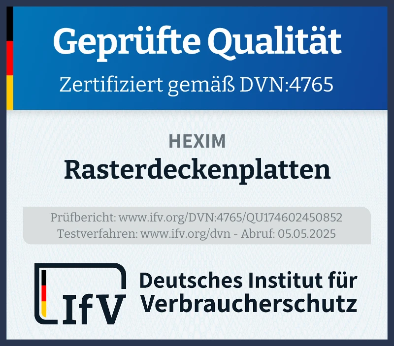 Prüfsiegel Rasterdeckenplatten