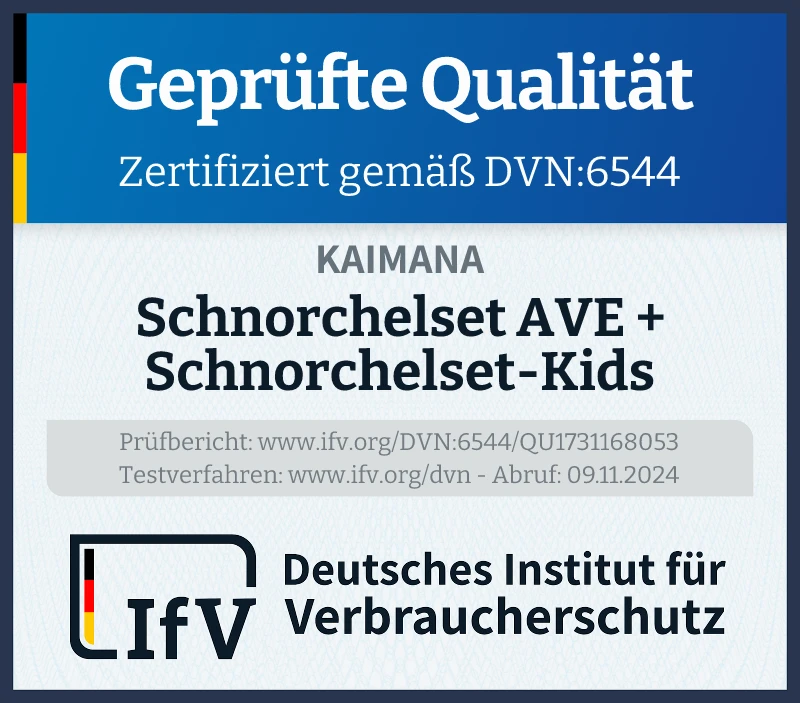 Prüfsiegel Schnorchelset AVE + Schnorchelset-Kids
