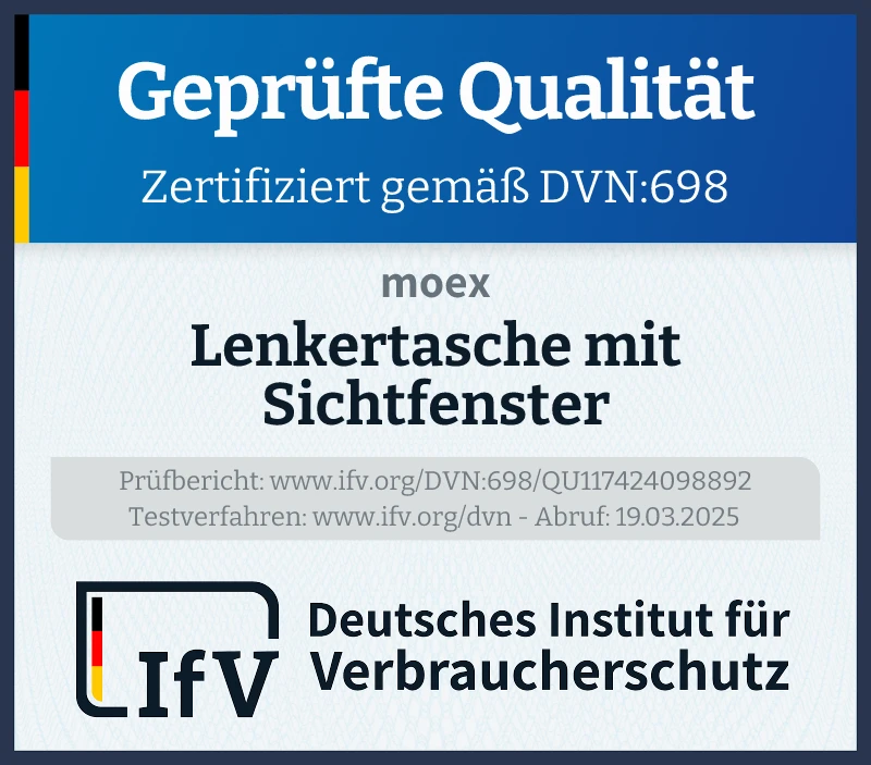 Prüfsiegel Lenkertasche mit Sichtfenster