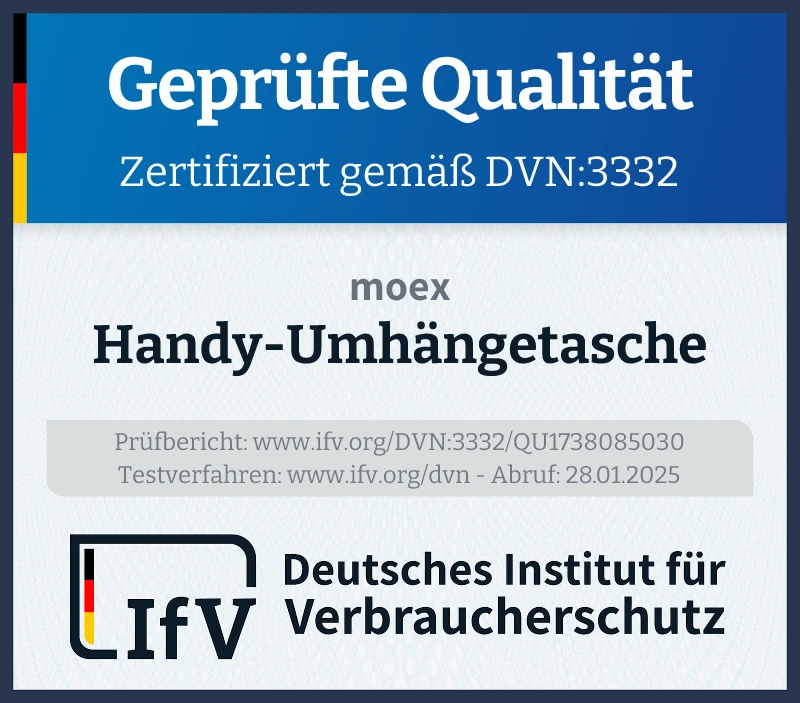 Prüfsiegel Handy-Umhängetasche
