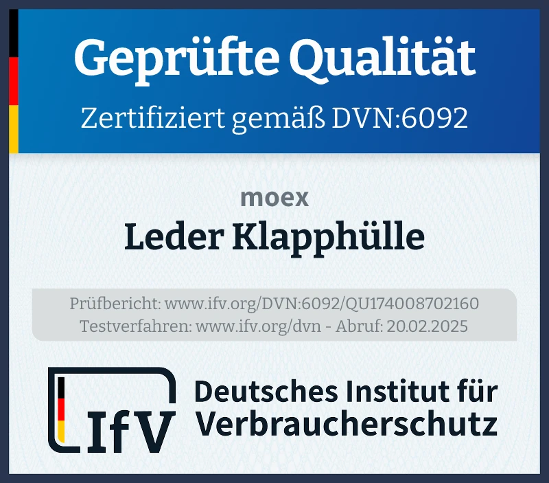 Prüfsiegel Leder Klapphülle
