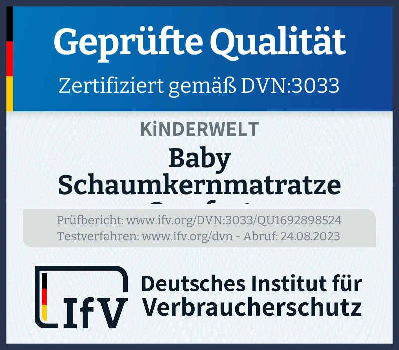 Prüfsiegel Baby Schaumkernmatratze Comfort