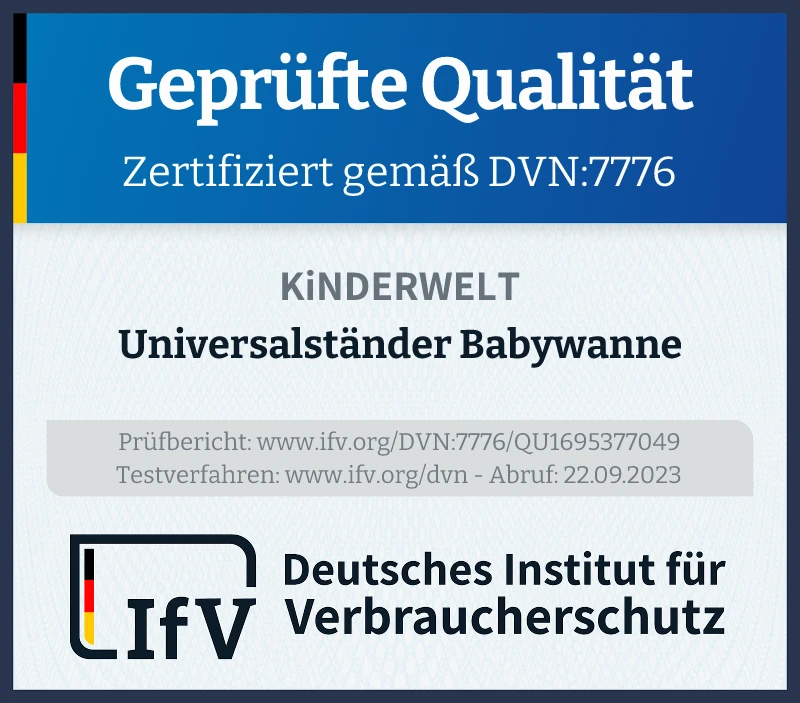 Prüfsiegel Universalständer Babywanne