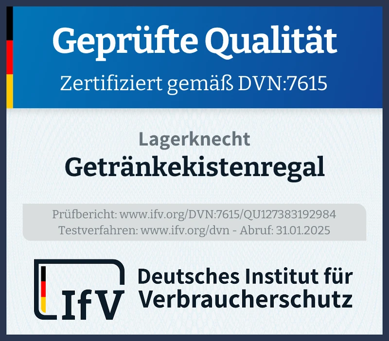 Prüfsiegel Getränkekistenregal