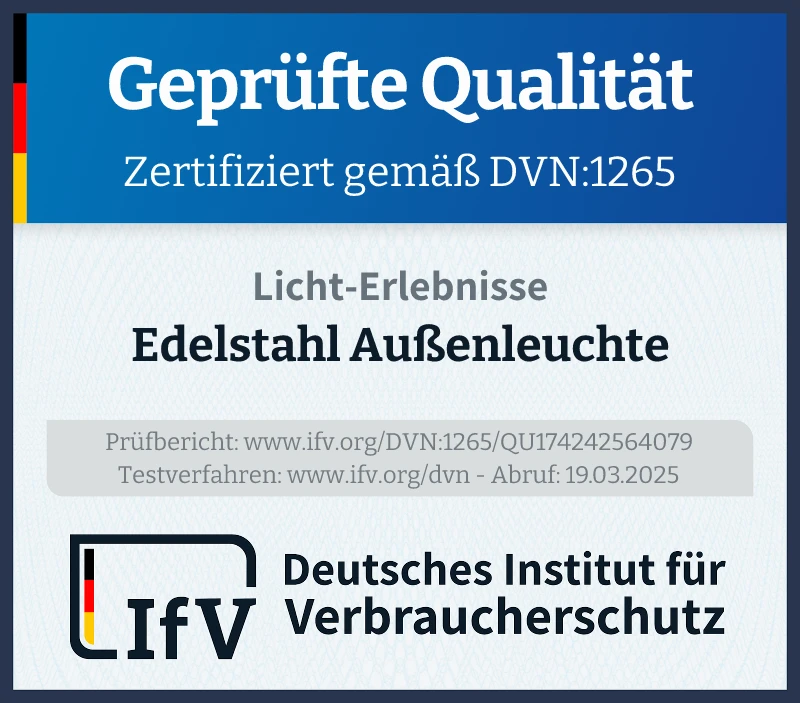 Prüfsiegel Edelstahl Außenleuchte