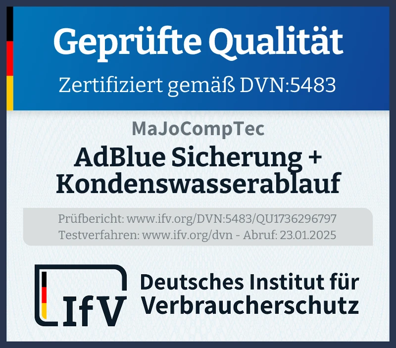 Prüfsiegel AdBlue Sicherung + Kondenswasserablauf