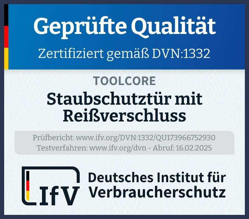 Prüfsiegel Staubschutztür mit Reißverschluss