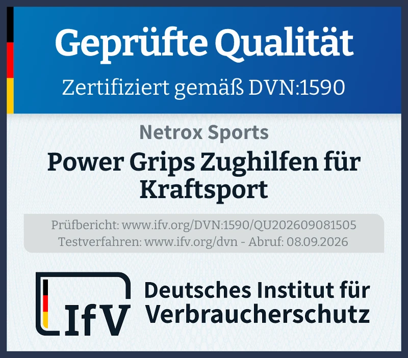 Prüfsiegel Power Grips Zughilfen für Kraftsport