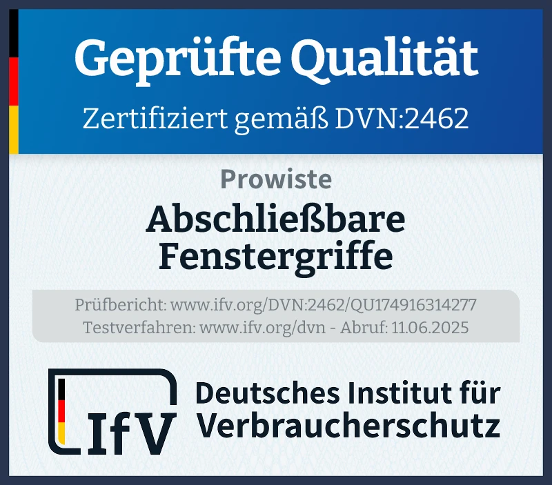 Prüfsiegel Abschließbare Fenstergriffe