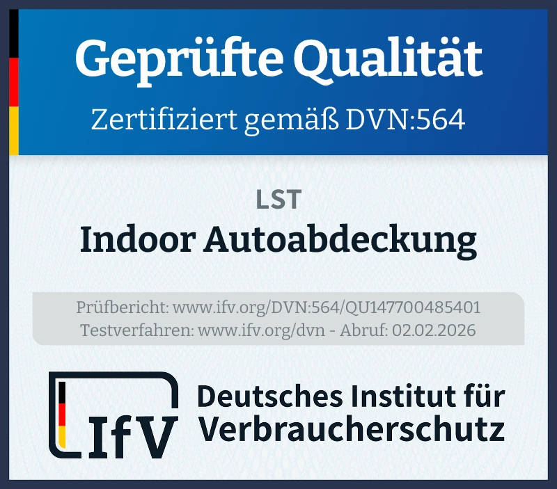 Prüfsiegel Indoor Autoabdeckung