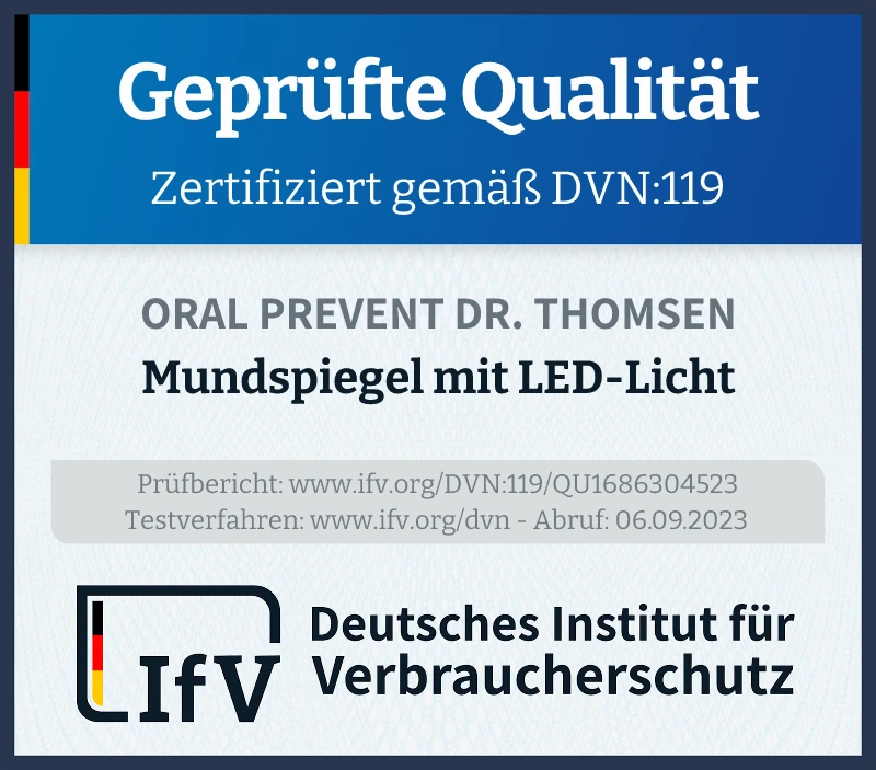 Prüfsiegel Mundspiegel mit LED-Licht