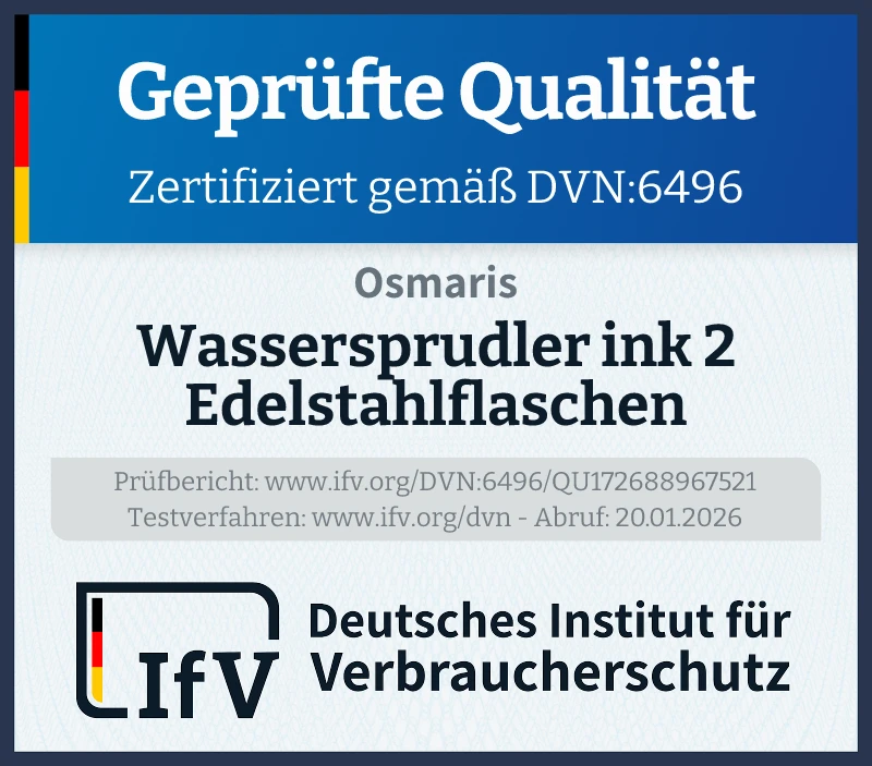Prüfsiegel Wassersprudler ink 2 Edelstahlflaschen