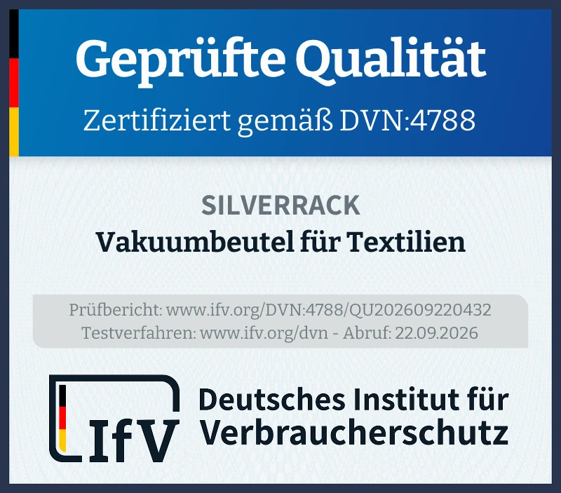 Prüfsiegel Vakuumbeutel für Textilien