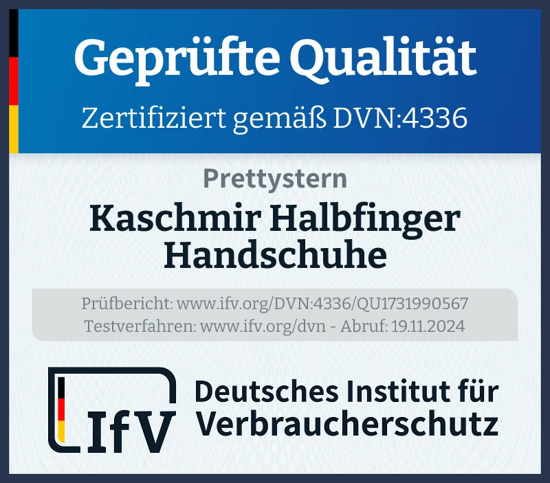Prüfsiegel Kaschmir Halbfinger Handschuhe