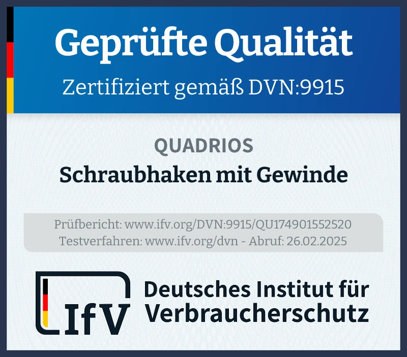 Prüfsiegel Schraubhaken mit Gewinde