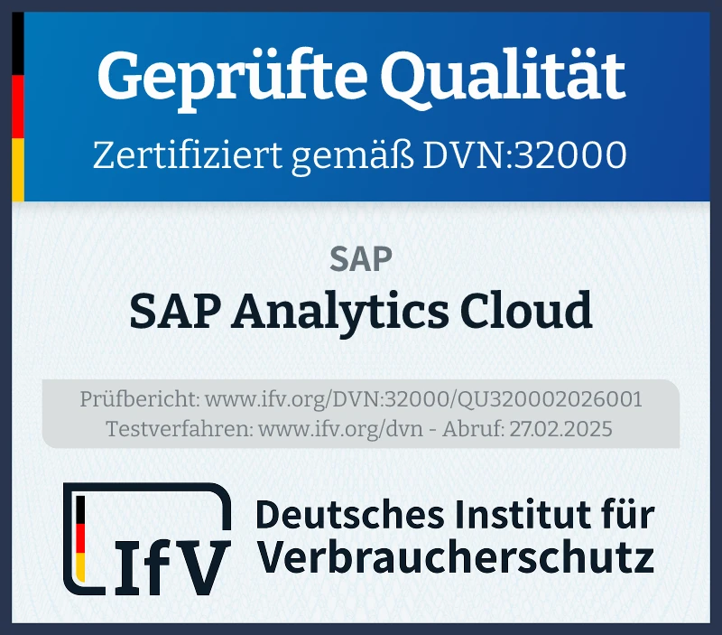 Beispielhafter DVN-Nachweis für SAP Analytics Cloud