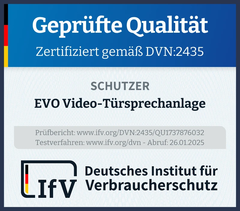 Prüfsiegel EVO Video-Türsprechanlage