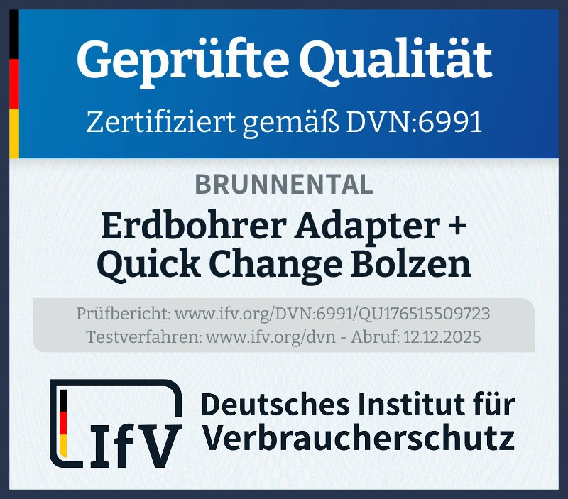 Prüfsiegel Erdbohrer Adapter + Quick Change Bolzen