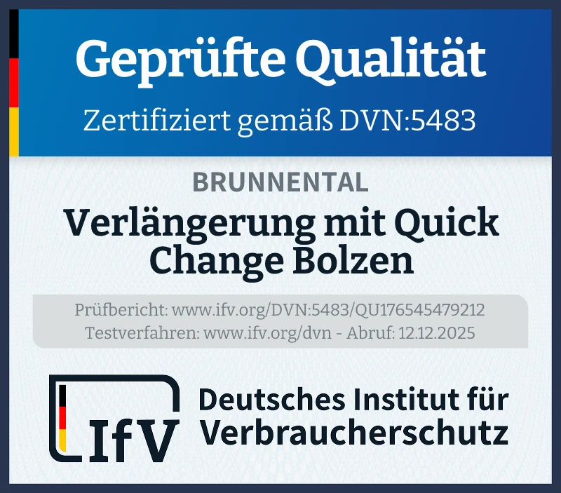 Prüfsiegel Verlängerung mit Quick Change Bolzen