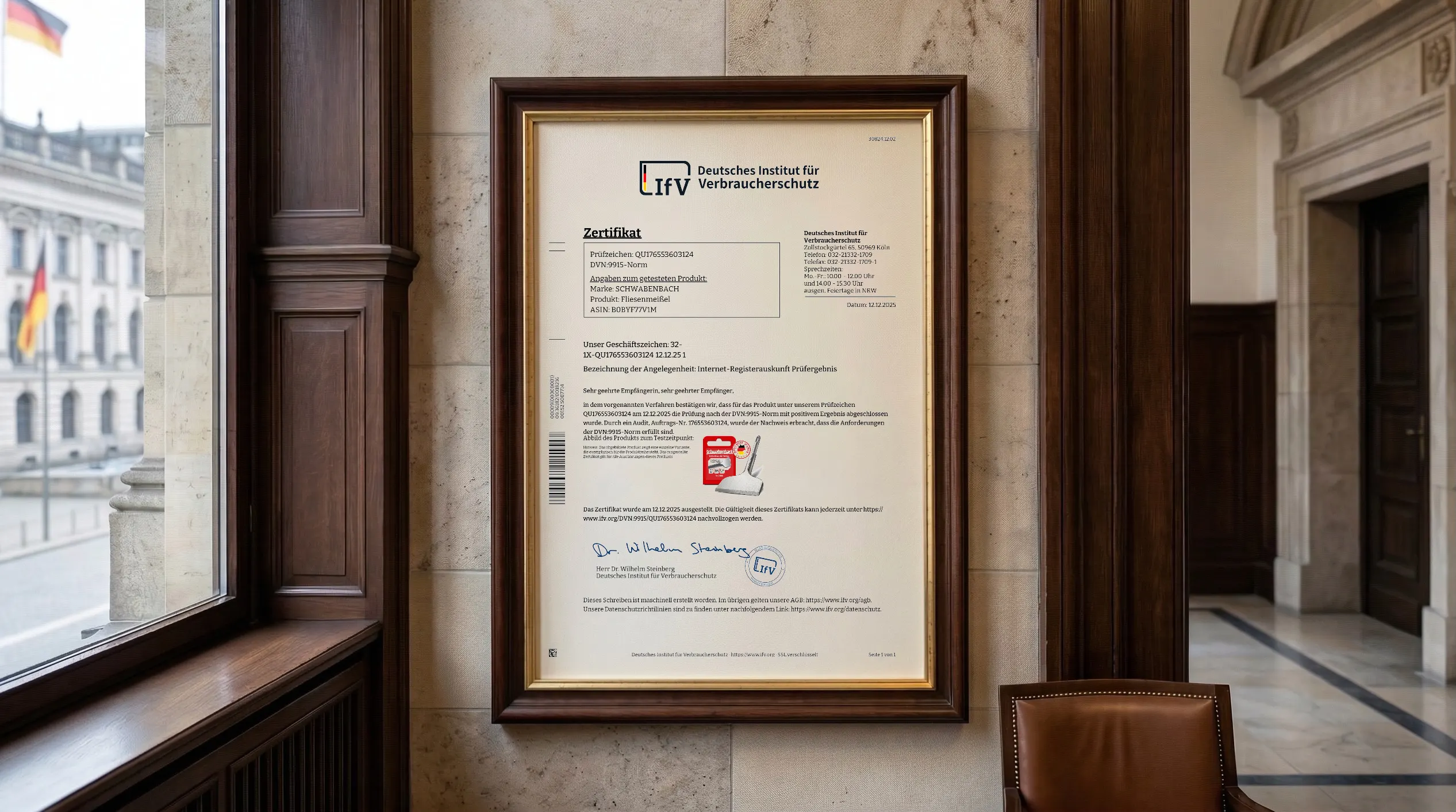 Veröffentlichter Zertifikatsnachweis für Fliesenmeißel (QU176553603124) von Schwabenbach GmbH