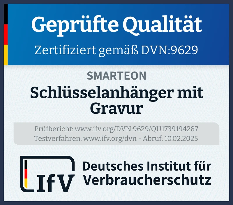 Prüfsiegel Schlüsselanhänger mit Gravur