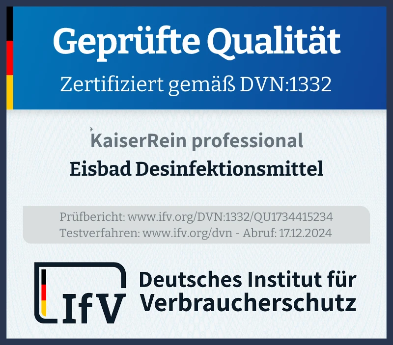 Prüfsiegel Eisbad Desinfektionsmittel