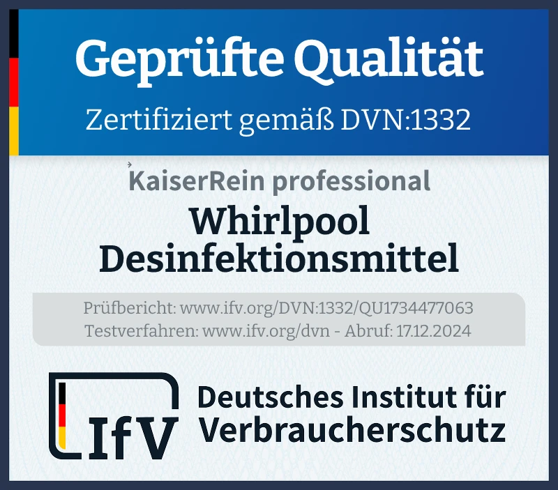 Prüfsiegel Whirlpool Desinfektionsmittel