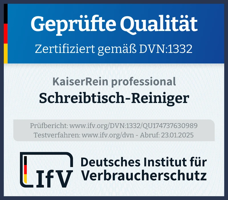 Prüfsiegel Schreibtisch-Reiniger