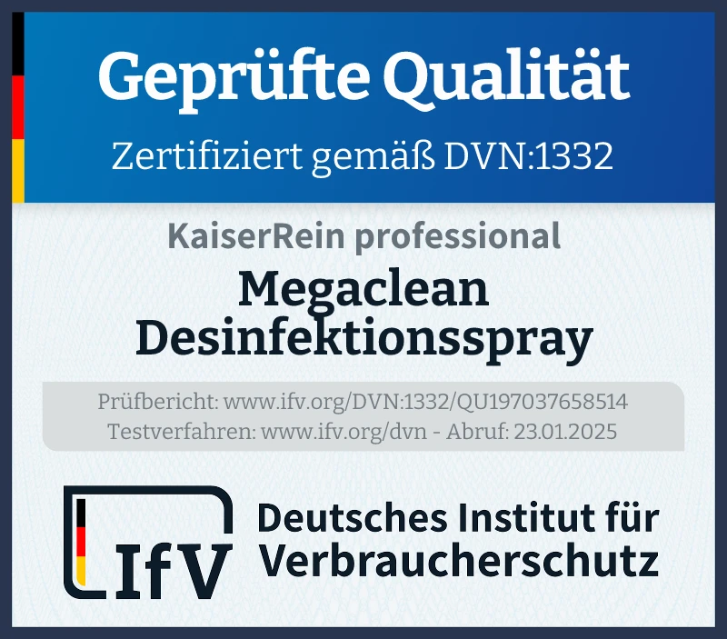 Prüfsiegel Megaclean Desinfektionsspray