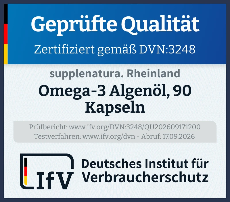 Prüfsiegel Omega-3 Algenöl, 90 Kapseln