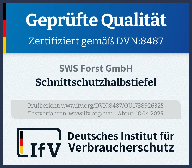 Prüfsiegel Schnittschutzhalbstiefel