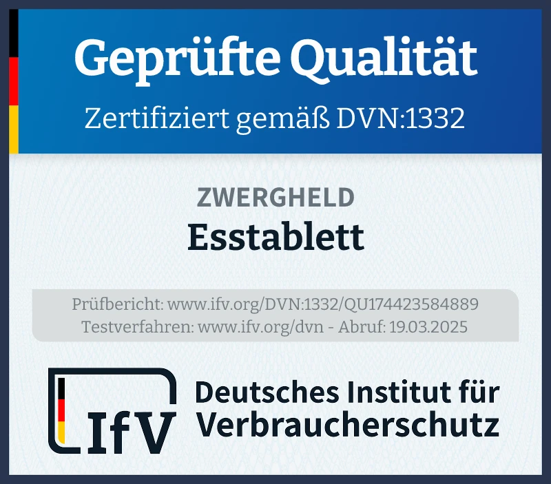 Prüfsiegel Esstablett