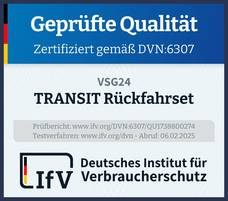 Prüfsiegel TRANSIT Rückfahrset