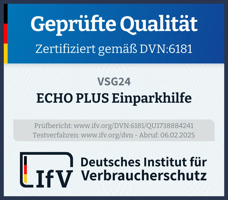 Prüfsiegel ECHO PLUS Einparkhilfe