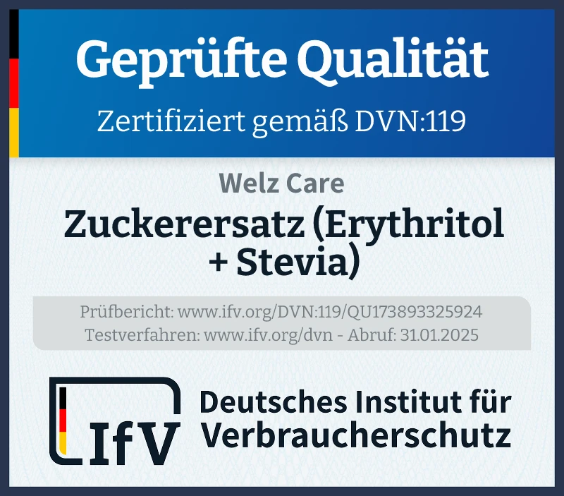 Prüfsiegel Zuckerersatz (Erythritol + Stevia)