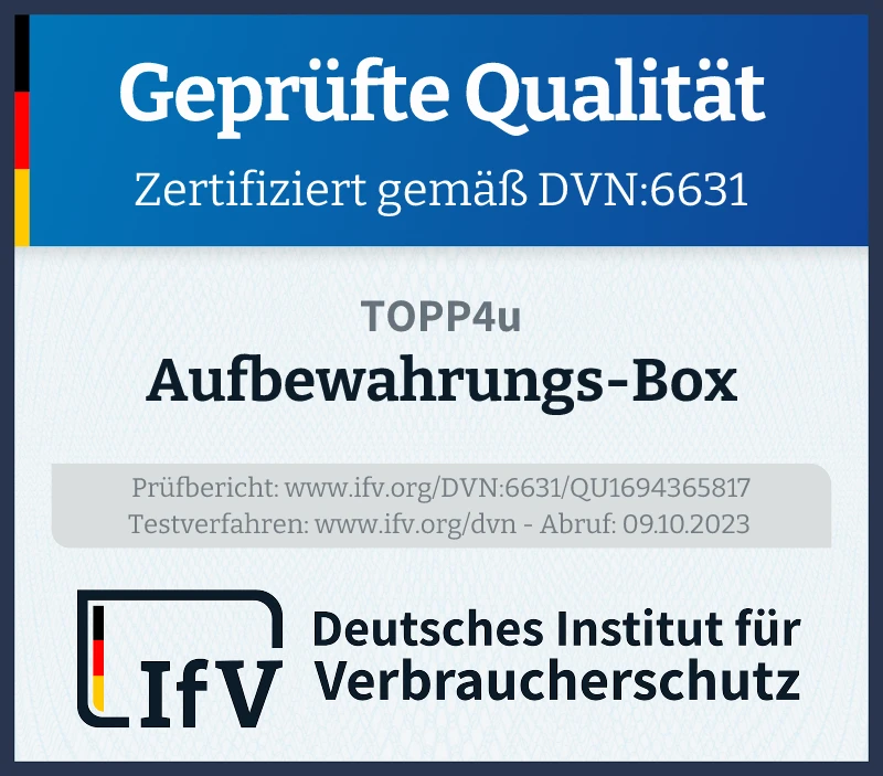 Prüfsiegel Aufbewahrungs-Box