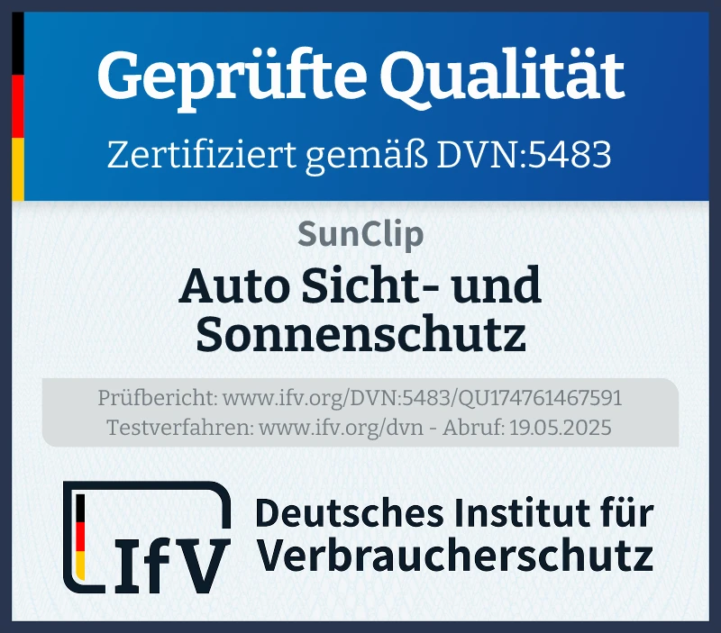 Prüfsiegel Auto Sicht- und Sonnenschutz