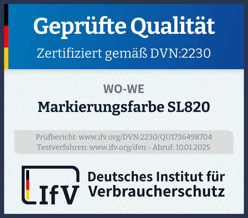 Prüfsiegel Markierungsfarbe SL820