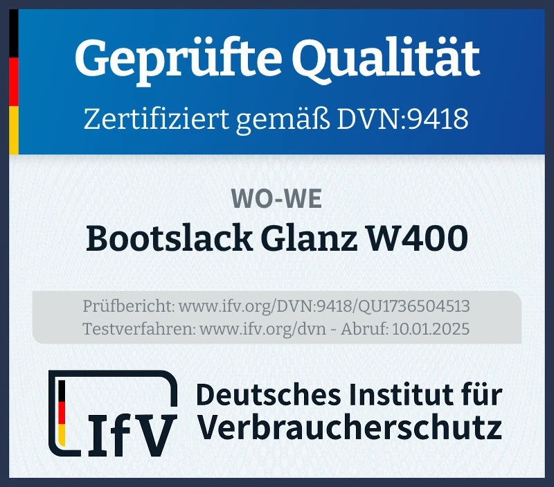 Prüfsiegel Bootslack Glanz W400