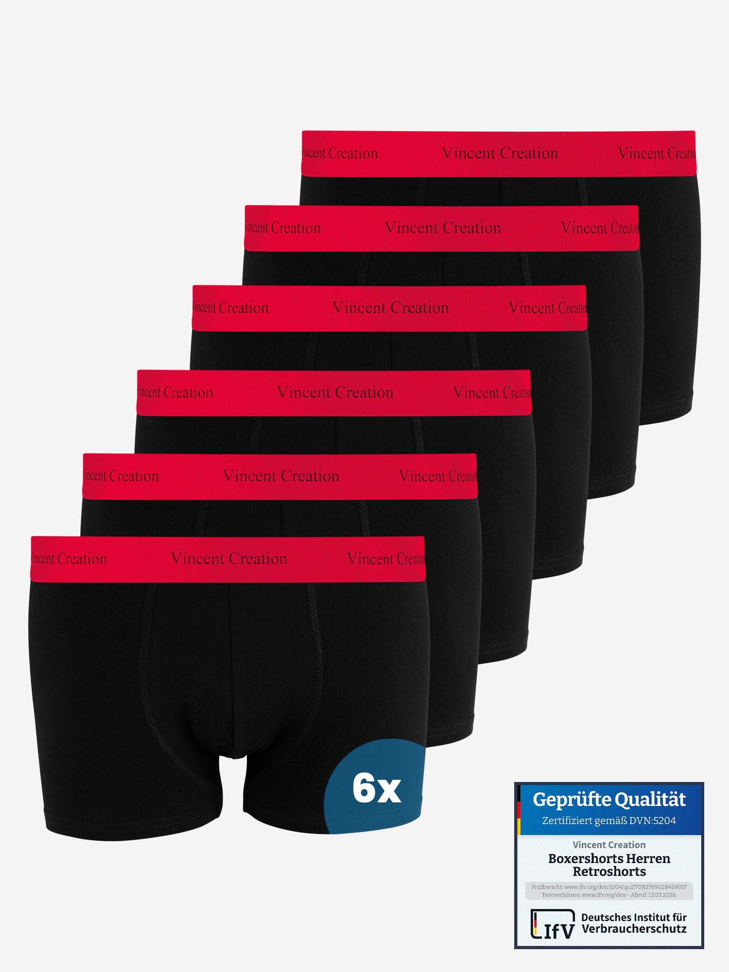 Vincent Creation 6er Pack Boxershorts auf heller Fläche