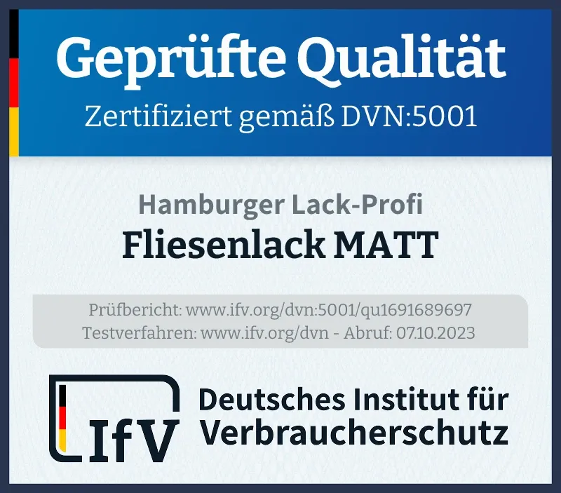 Öffentlich sichtbares IfV-Siegel für Fliesenlack MATT von Farben Löwe GmbH