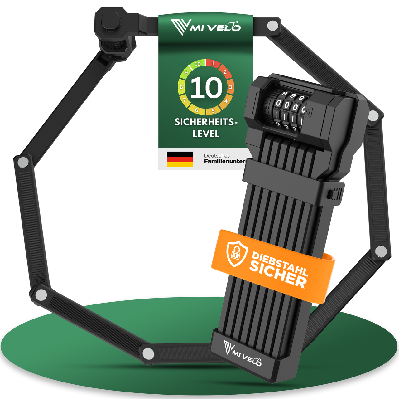 Abbildung Faltschloss mit Zahlencode und Halterung